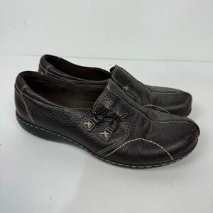 Clarks bendables brown leather slip on shoes comfort